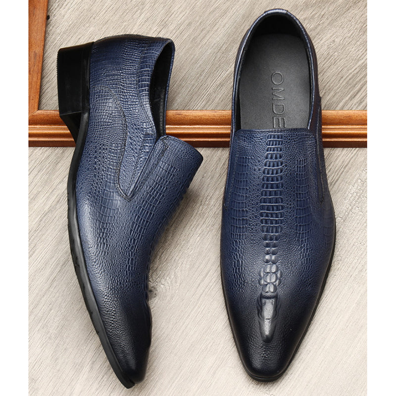 blue Men's genuine leather crocodile patterned loafers
