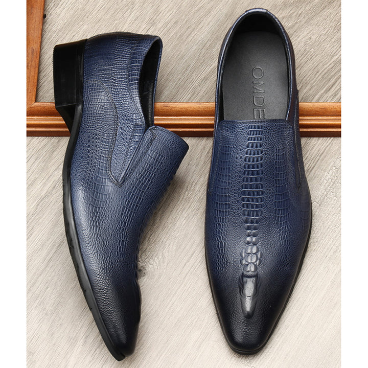 blue Men's genuine leather crocodile patterned loafers