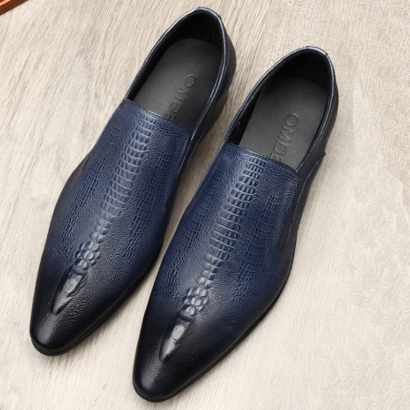 blue Men's genuine leather crocodile patterned loafers