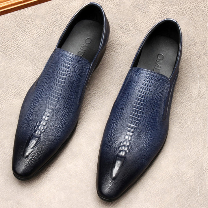 blue Men's genuine leather crocodile patterned loafers