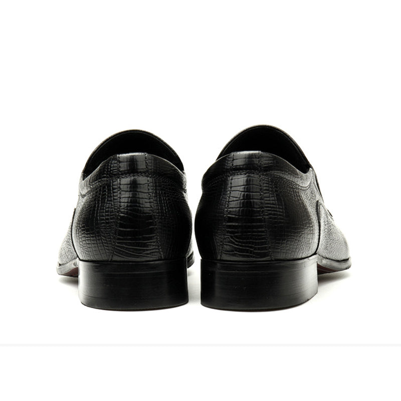 black Men's genuine leather crocodile patterned loafers