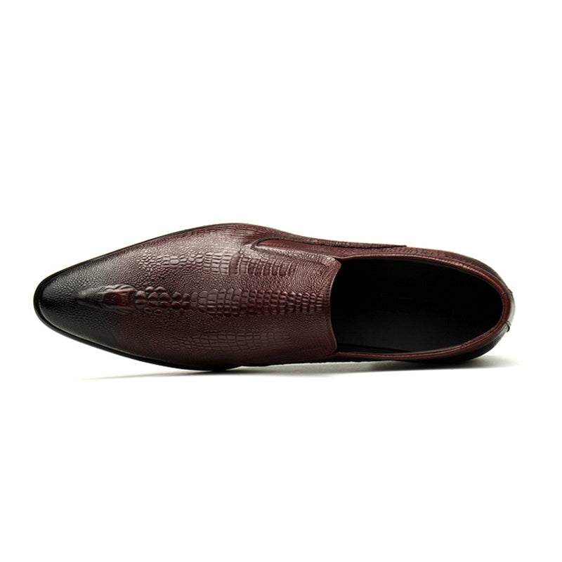 burgundy Men's genuine leather crocodile patterned loafers