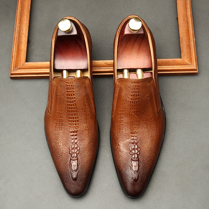 brown Men's genuine leather crocodile patterned loafers