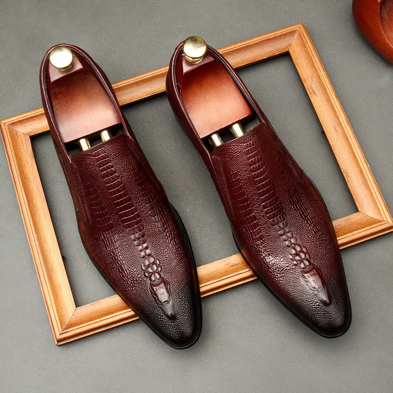 burgundy Men's genuine leather crocodile patterned loafers