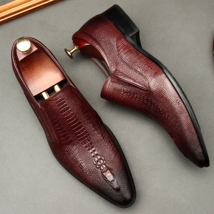 burgundy Men's genuine leather crocodile patterned loafers