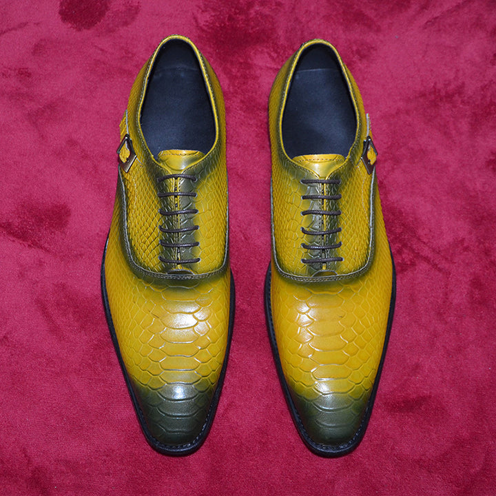 Men's handmade alligator embossed leather oxfords shoes