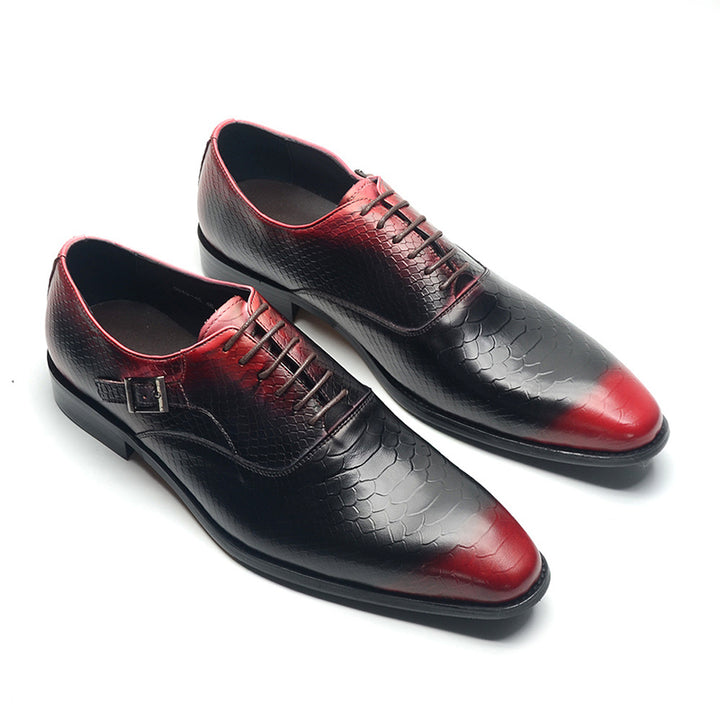 red Men's handmade alligator embossed leather oxfords shoes