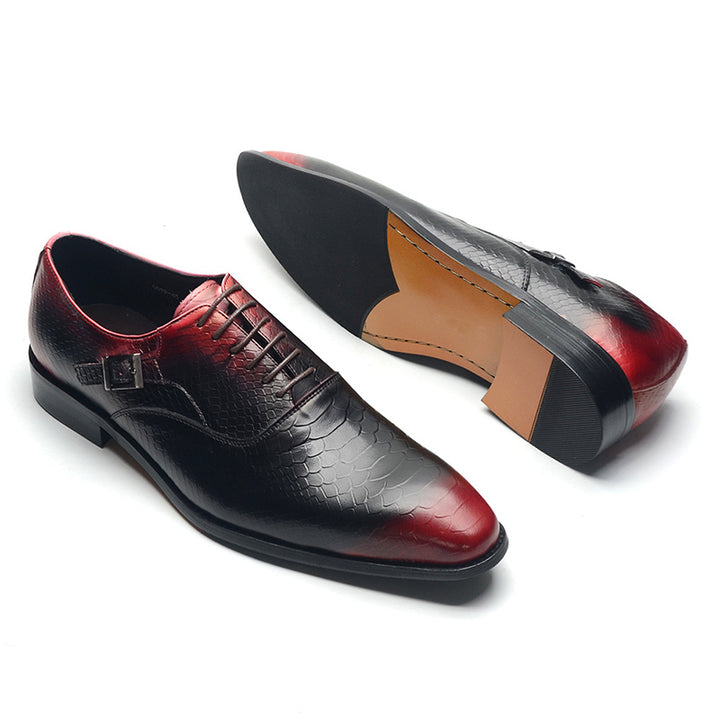 red Men's handmade alligator embossed leather oxfords shoes