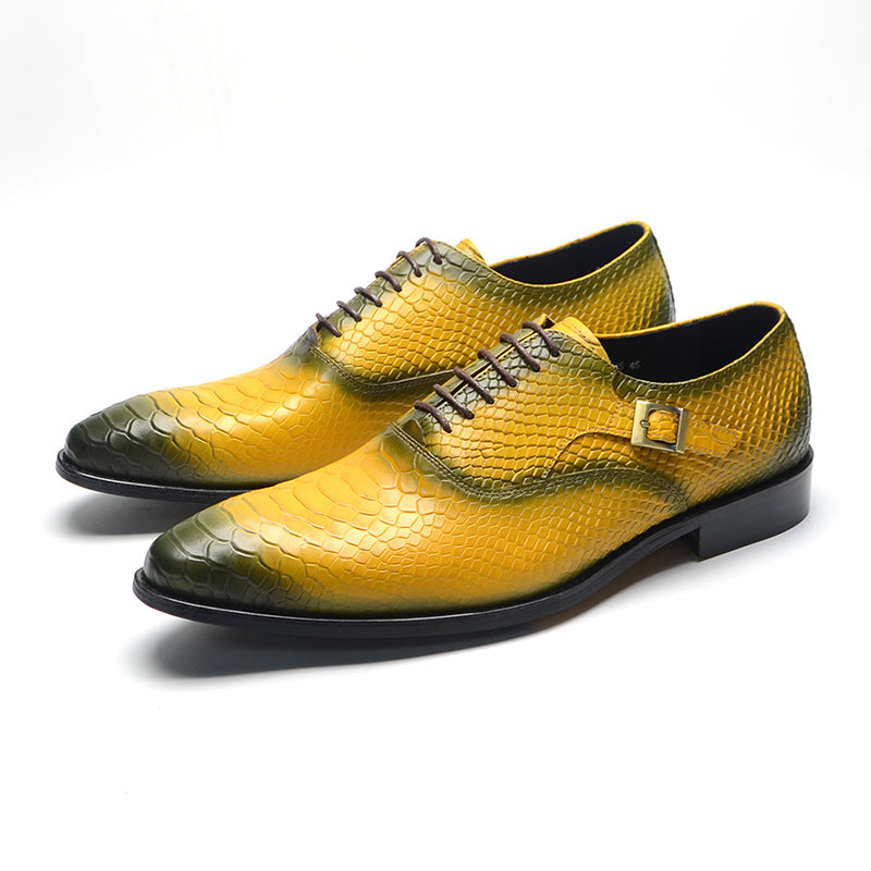yellow Men's handmade alligator embossed leather oxfords shoes