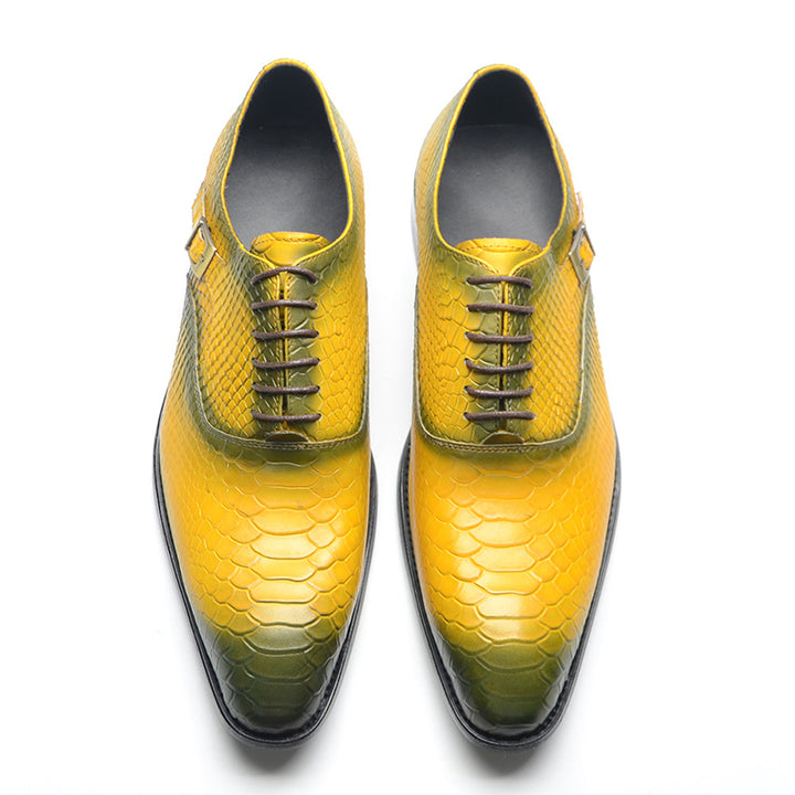 yellow Men's handmade alligator embossed leather oxfords shoes
