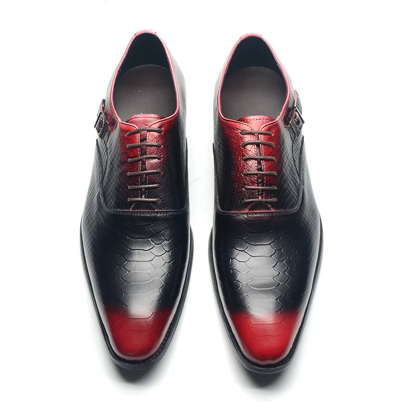 red Men's handmade alligator embossed leather oxfords shoes