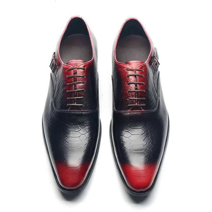 red Men's handmade alligator embossed leather oxfords shoes