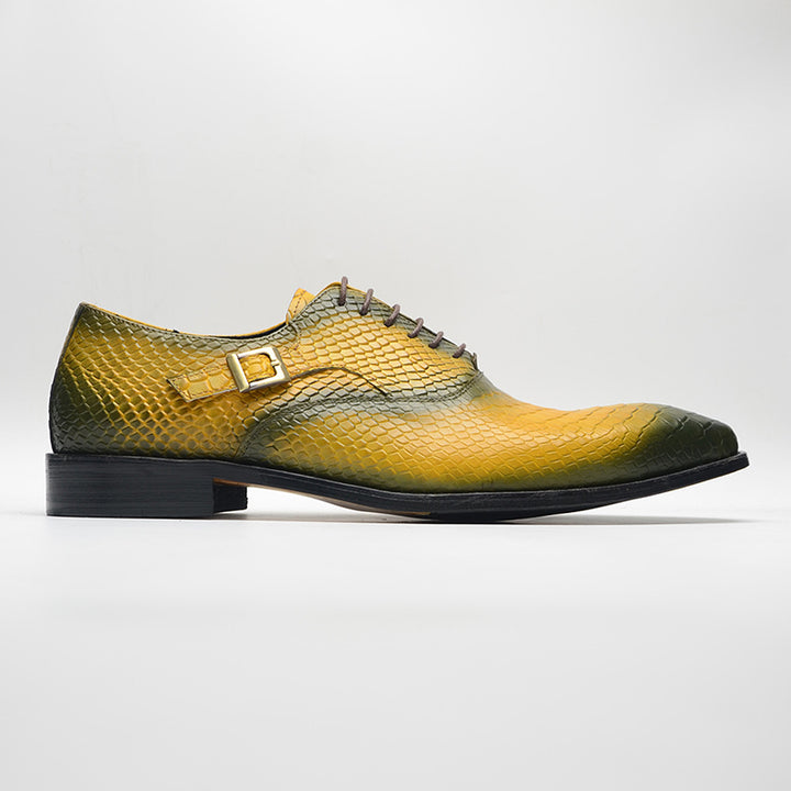 yellow Men's handmade alligator embossed leather oxfords shoes