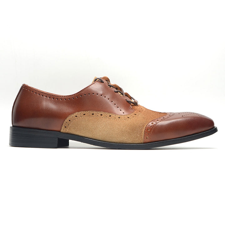 brown Men's handmade leather and tan suede brouge oxfords shoes