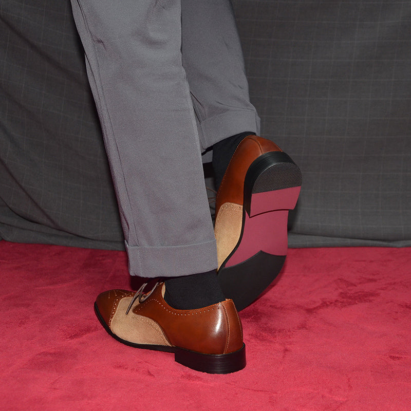 brown Men's handmade leather and tan suede brouge oxfords shoes