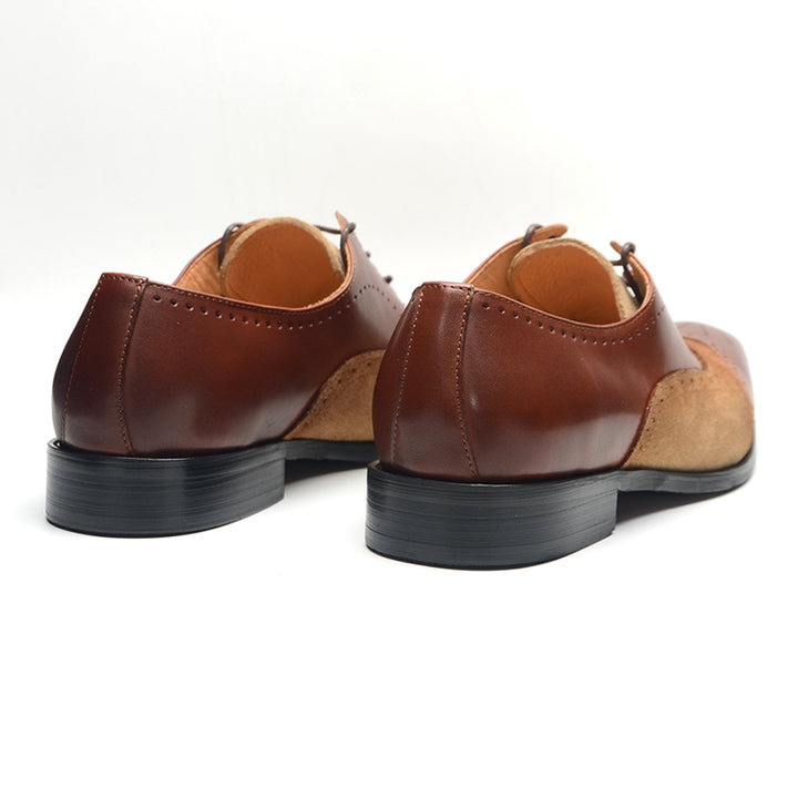 brown Men's handmade leather and tan suede brouge oxfords shoes