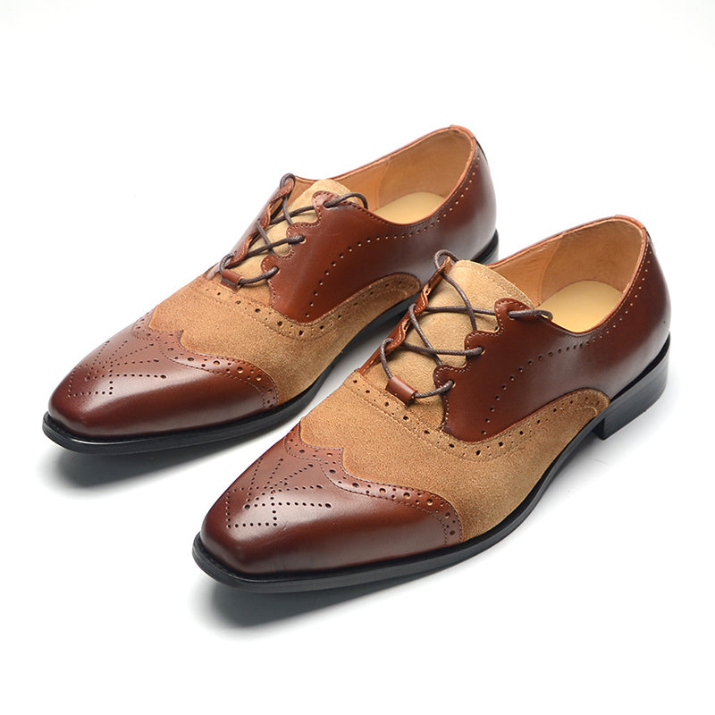 Men's handmade leather and tan suede brouge oxfords shoes - Fashionshoeshouse