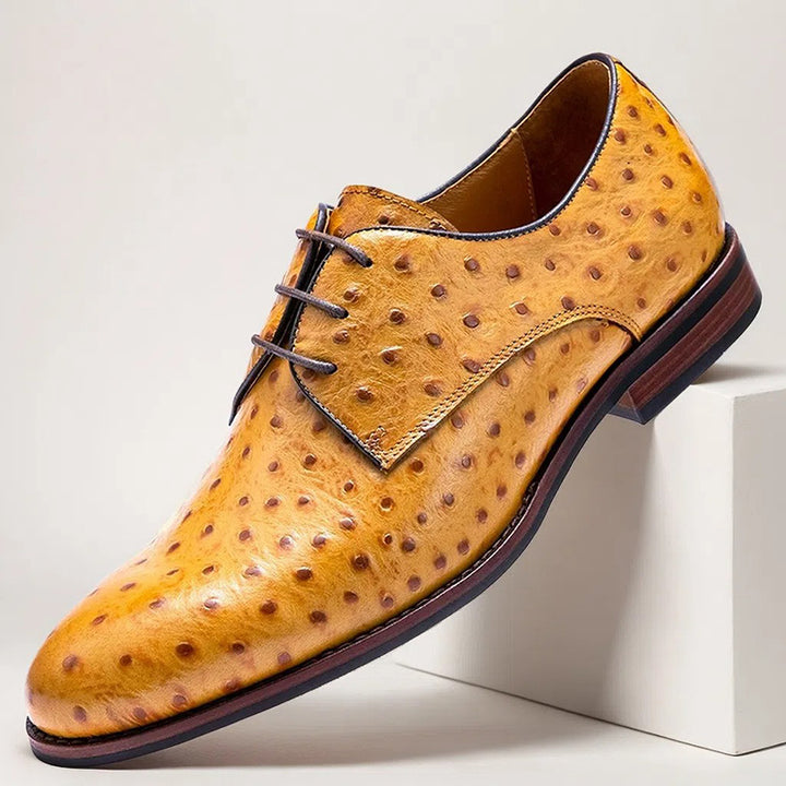Men's handmade ostrich print leather derby shoes