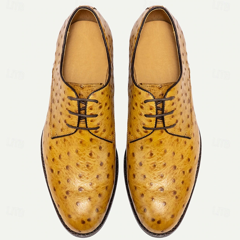 Men's handmade ostrich print leather derby shoes