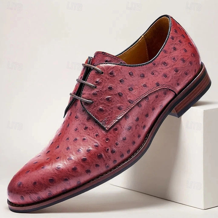 Men's handmade ostrich print leather derby shoes
