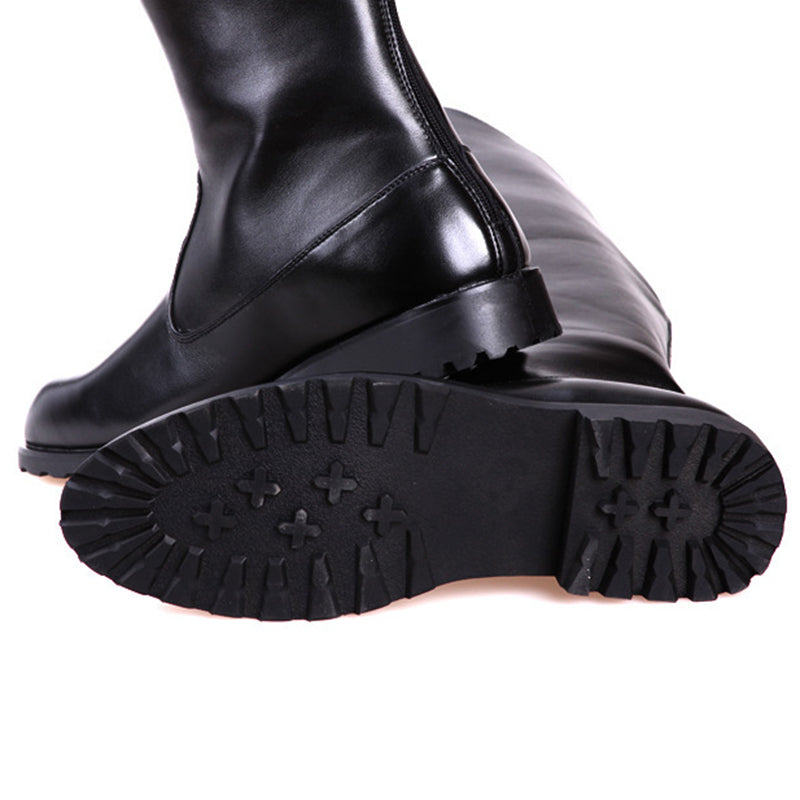 black Men's knee high riding boots with back zipper