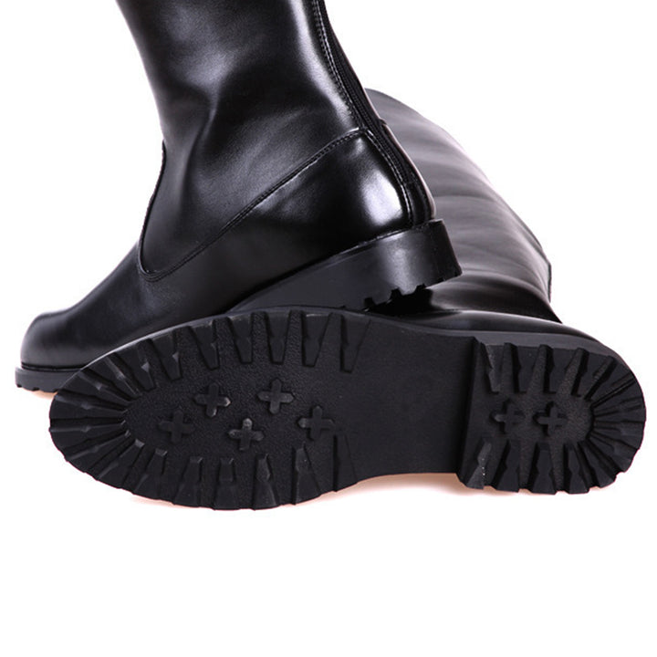 black Men's knee high riding boots with back zipper