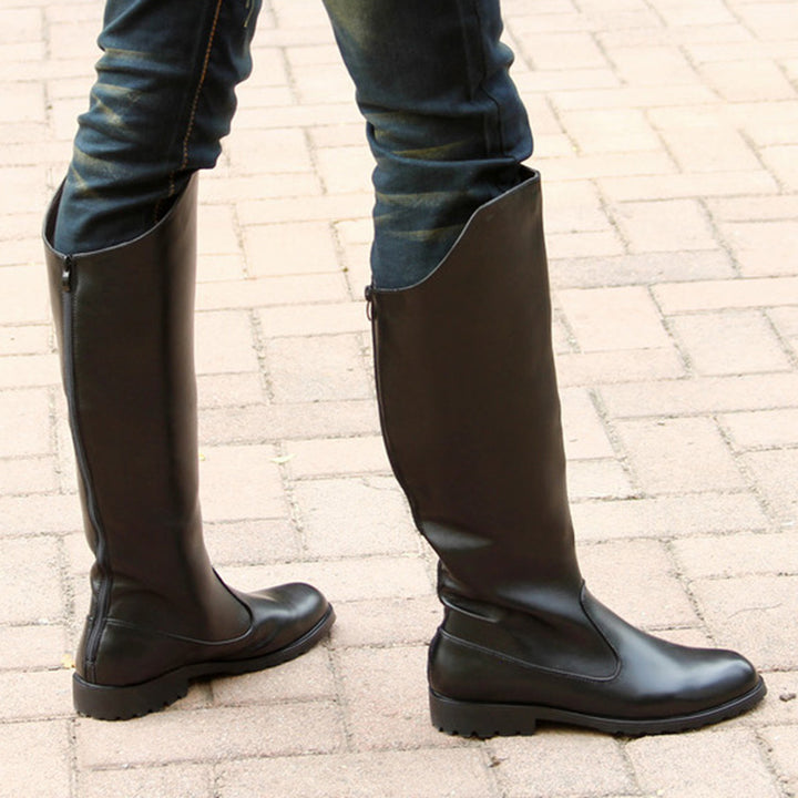 black Men's knee high riding boots with back zipper