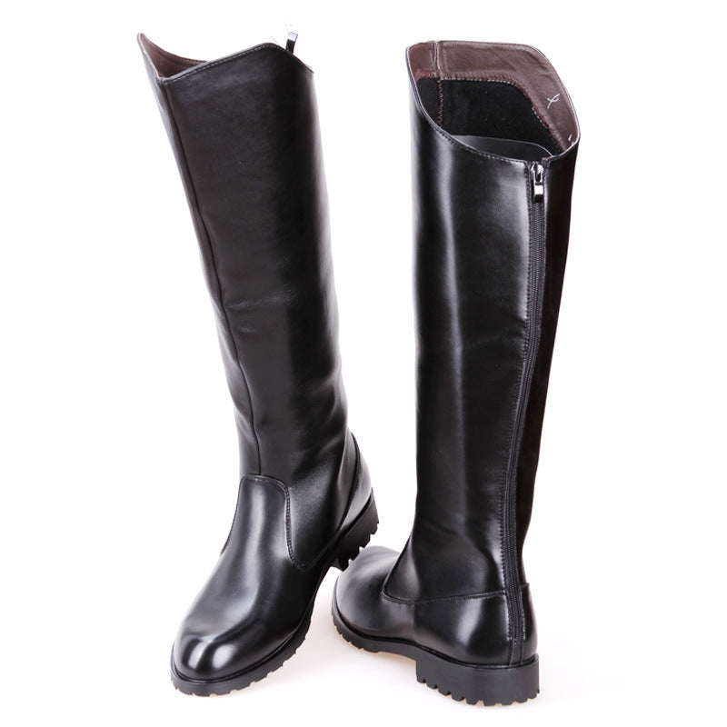 black Men's knee high riding boots with back zipper