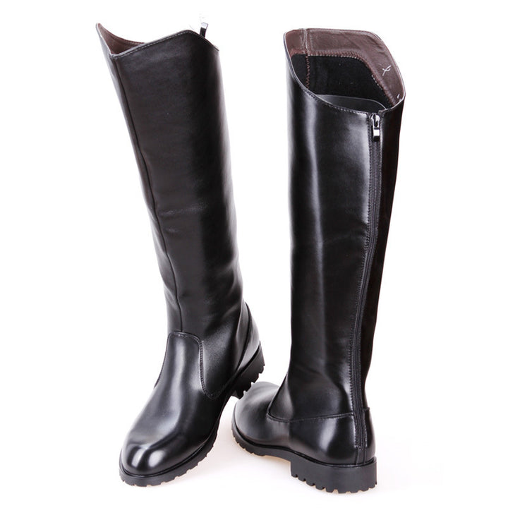black Men's knee high riding boots with back zipper