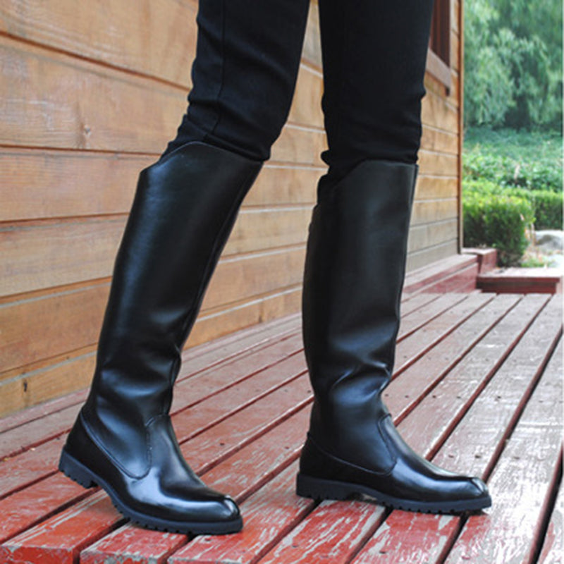 black Men's knee high riding boots with back zipper
