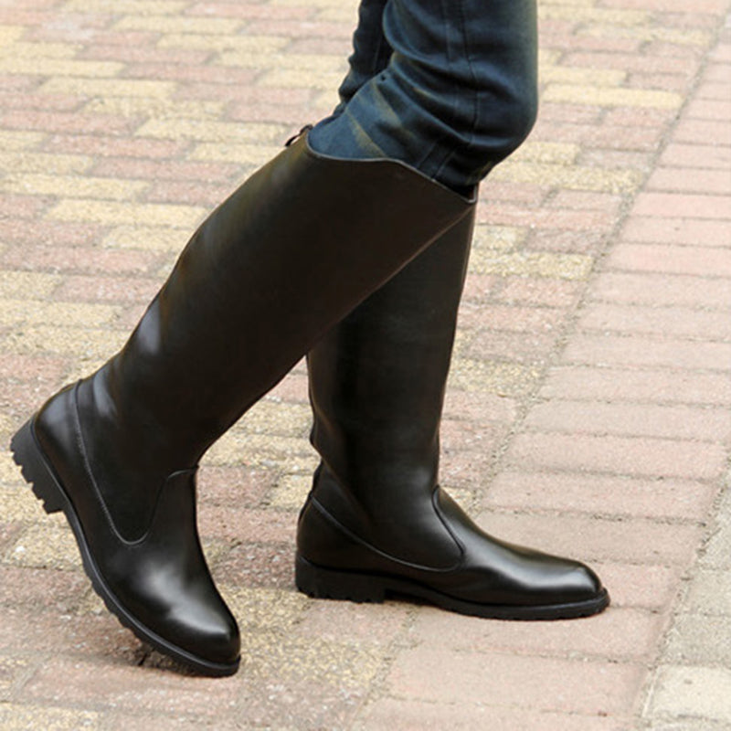 black Men's knee high riding boots with back zipper