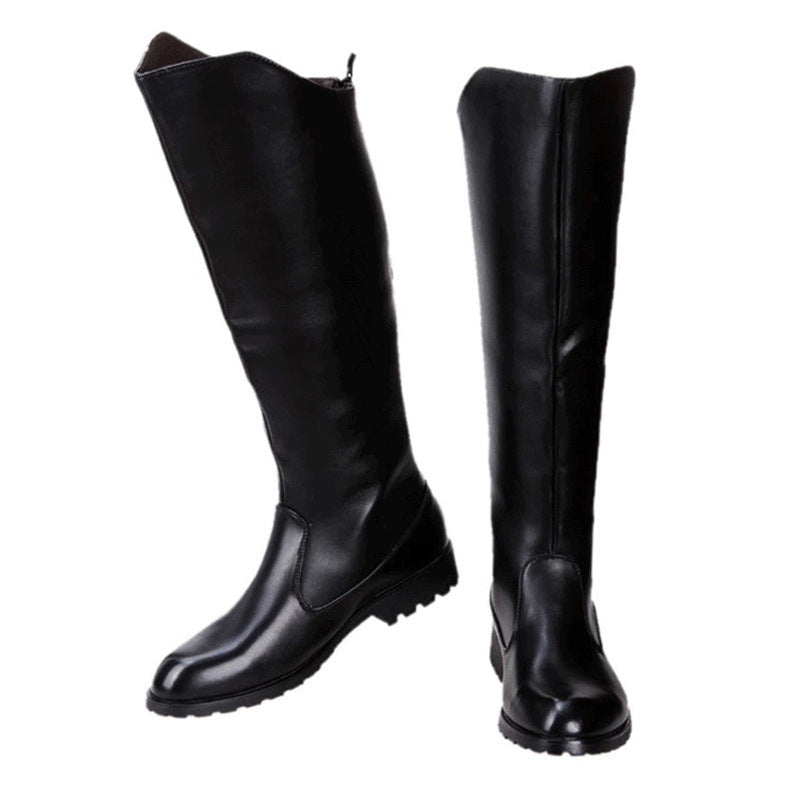 black Men's knee high riding boots with back zipper