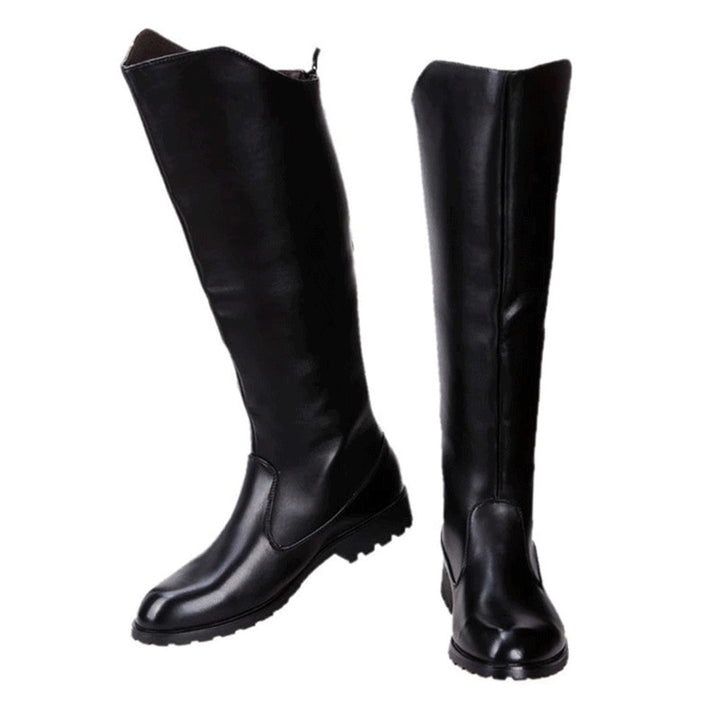 black Men's knee high riding boots with back zipper