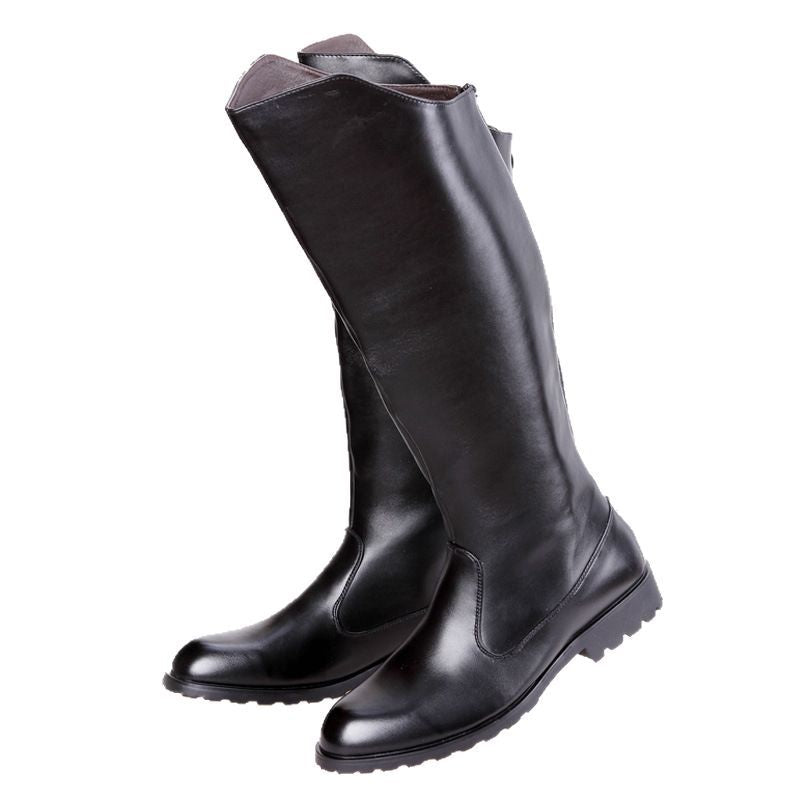 black Men's knee high riding boots with back zipper