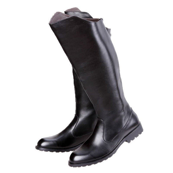 black Men's knee high riding boots with back zipper