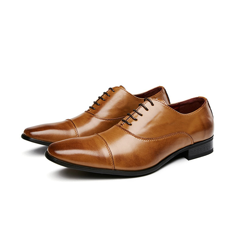 brown Men’s Cap Toe Oxford Shoes – Formal Lace-Up Dress Shoes
