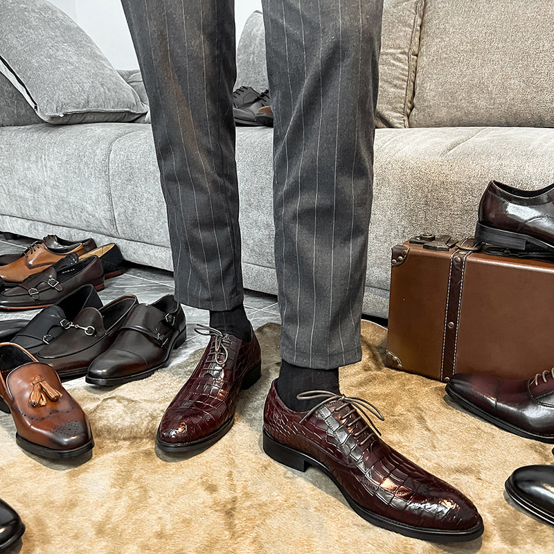 burgundy men's leather oxford brogues formal dress shoes