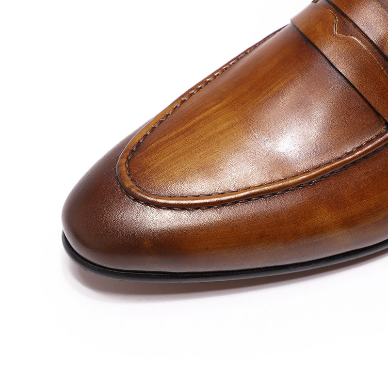 brown Men's leather penny loafers formal dress shoes