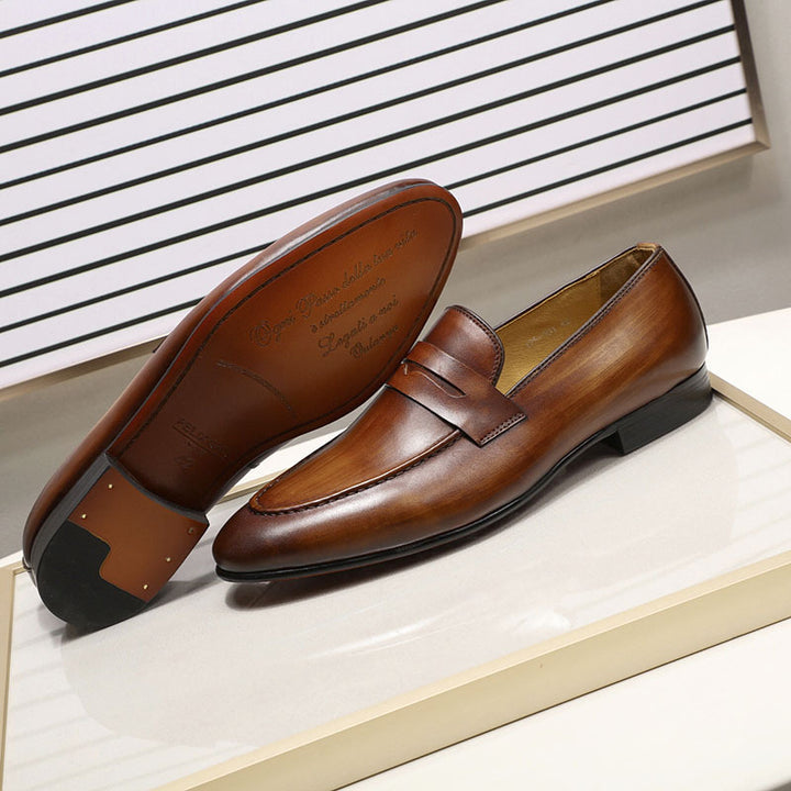 brown Men's leather penny loafers formal dress shoes