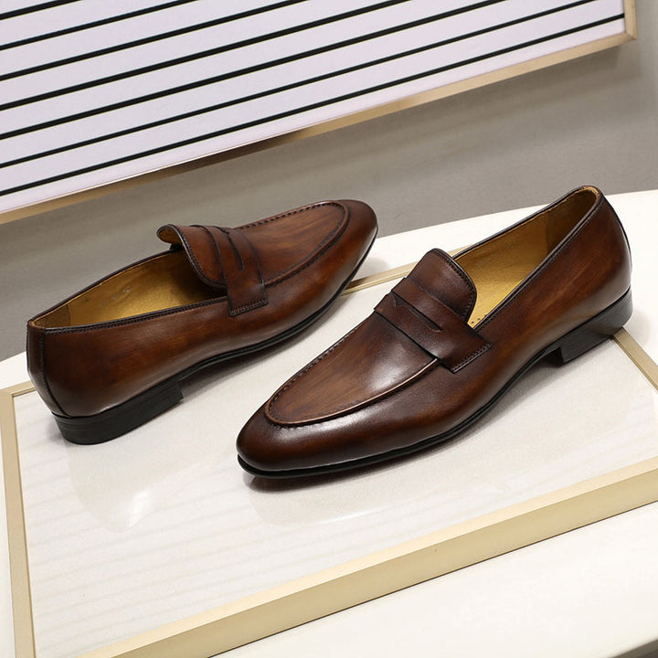coffee Men's leather penny loafers formal dress shoes