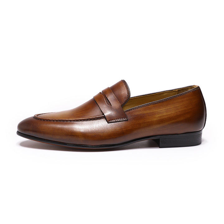 brown Men's leather penny loafers formal dress shoes