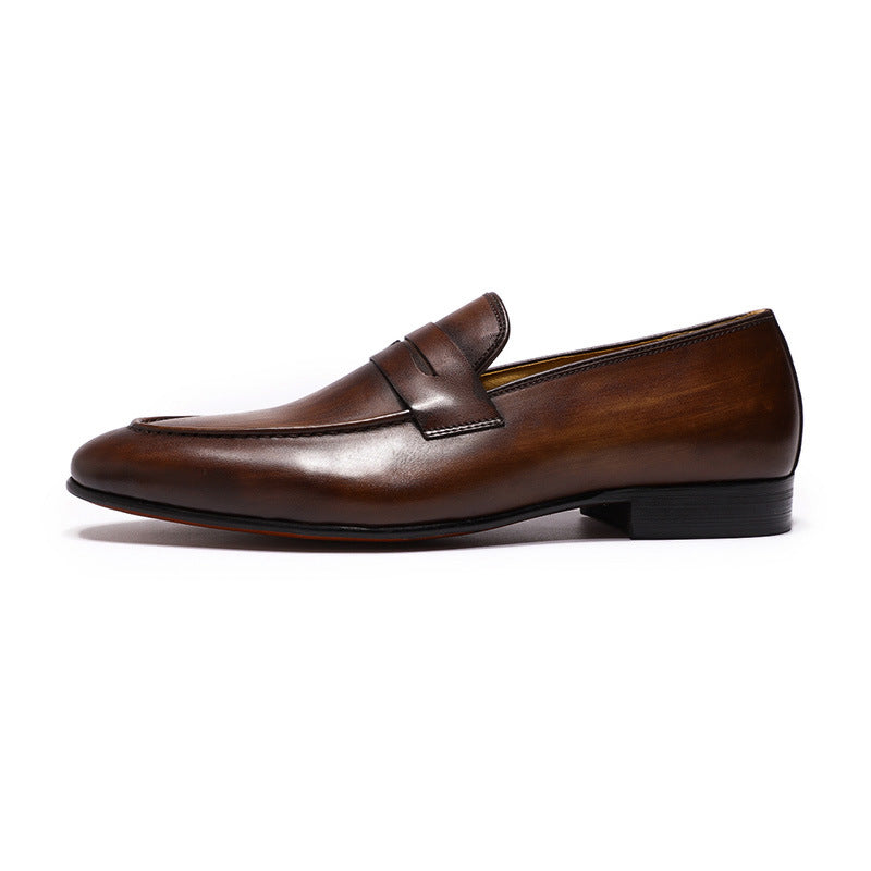 coffee Men's leather penny loafers formal dress shoes