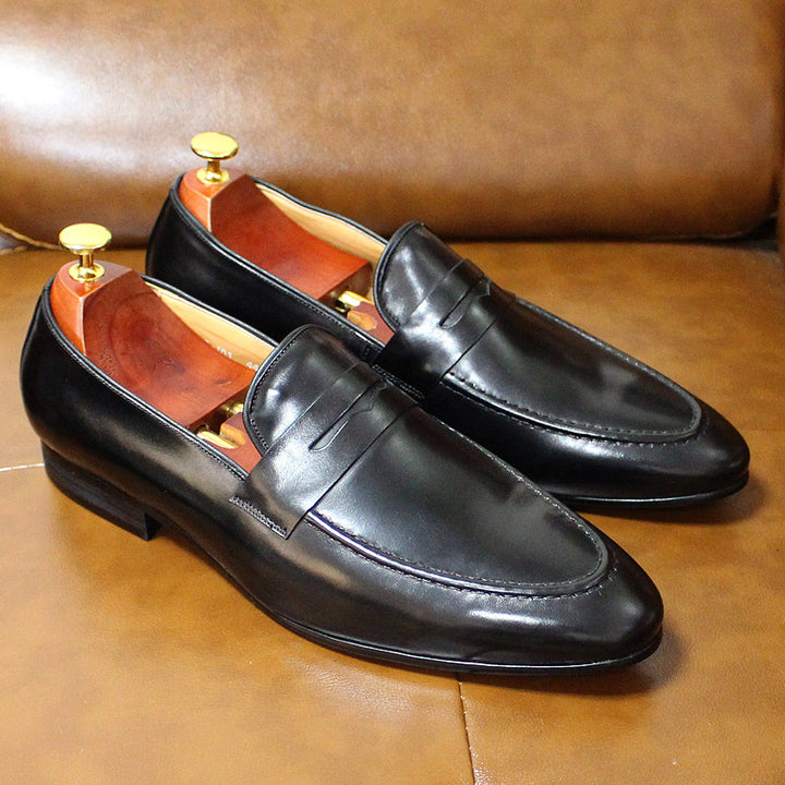black Men's leather penny loafers formal dress shoes
