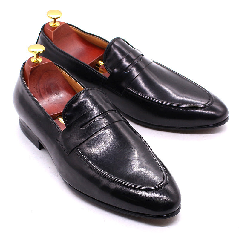 black Men's leather penny loafers formal dress shoes