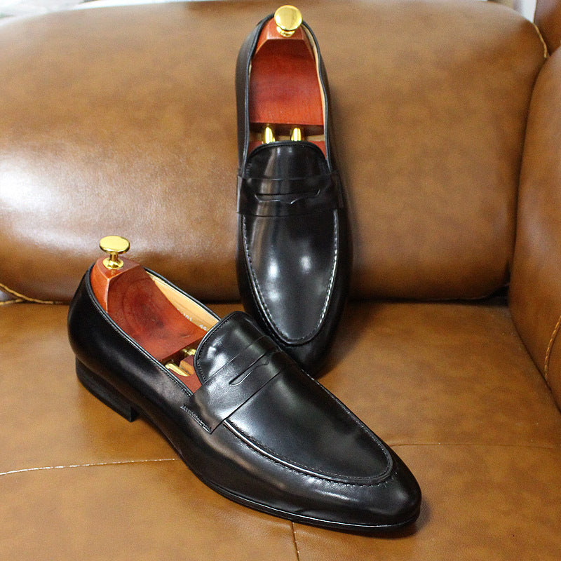 black Men's leather penny loafers formal dress shoes