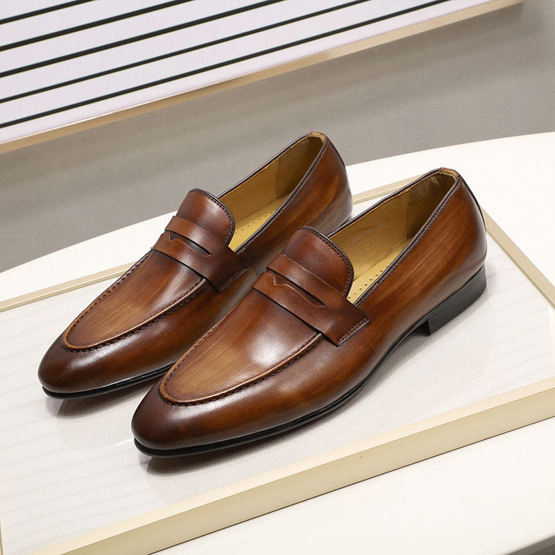 brown Men's leather penny loafers formal dress shoes