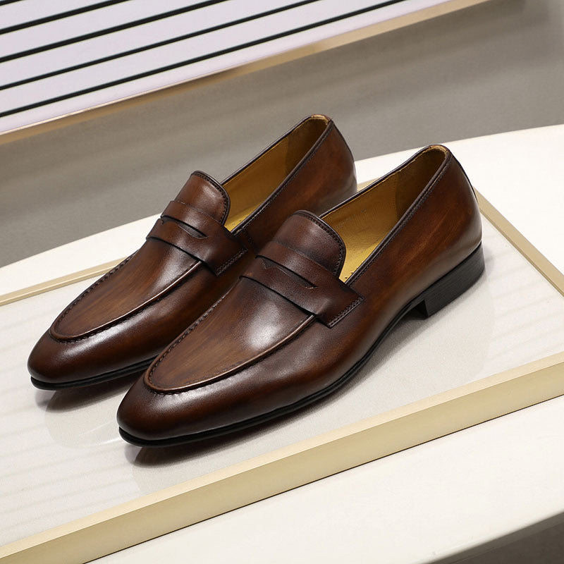 coffee Men's leather penny loafers formal dress shoes