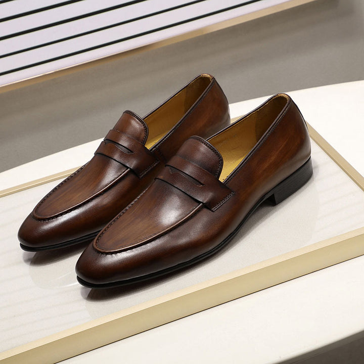 coffee Men's leather penny loafers formal dress shoes