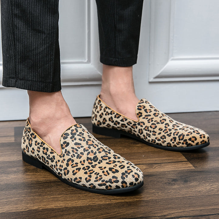 Men's leopard pattern slip-on loafers