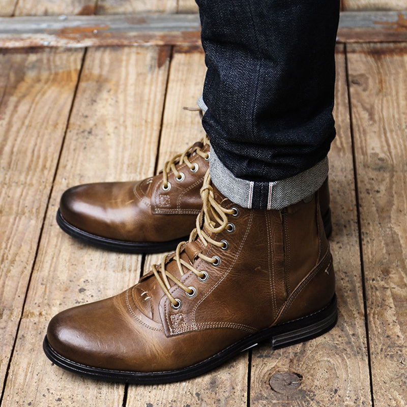 Men's retro-made combat boots with zipper